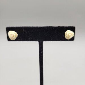 Roses Earrings Cream Color Silver Tone Pushback Closures